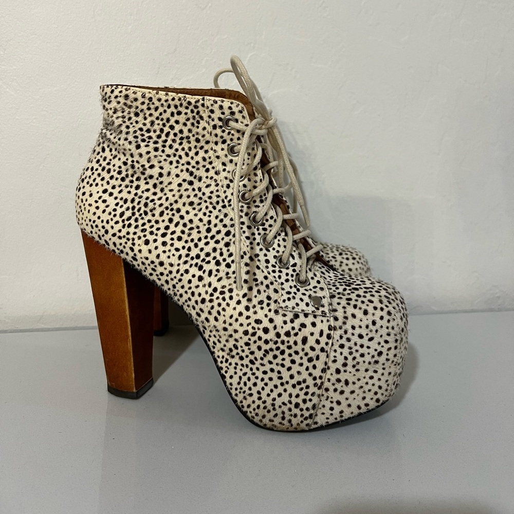 Jeffrey Campbell Lita Spotted Fur Leather  Platform Heels Size 6